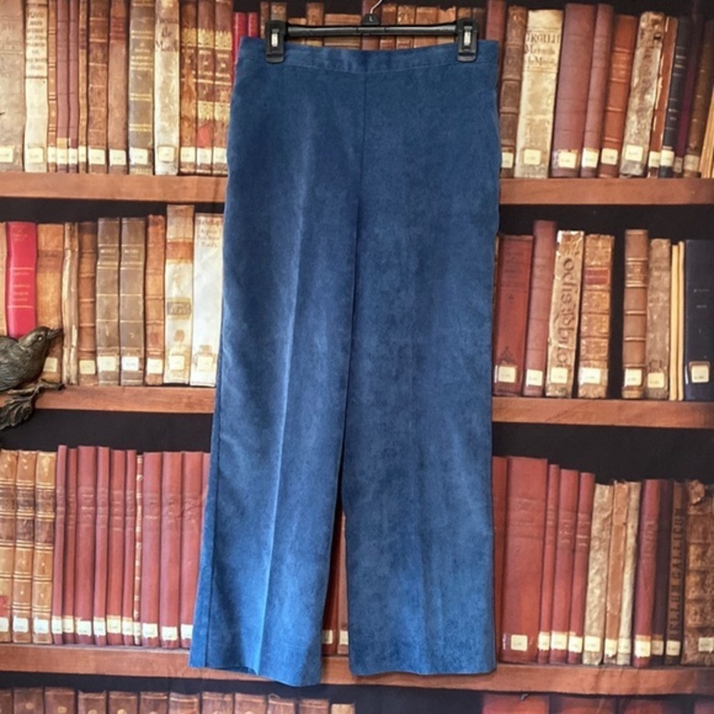 Alfred Dunner Studio 10P Blue Micro Corduroy Pull On Pants Petite Pockets